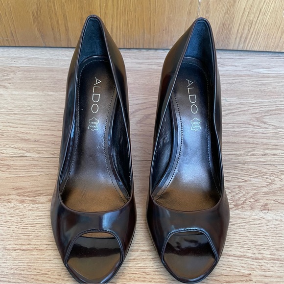 NWT ALDO WOMEN’S OPEN TOE HIGH HEELED BROWN SHOES SIZE 37 US SIZE 6.5-7 - Picture 12 of 15